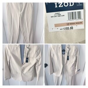 Izod Khaki Beige Two-Piece Blazer and Trousers New